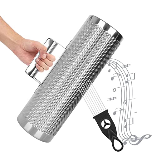 MFJS - Coctelera Guiro - Guiro percusión acero inoxidable con raspador - Herramienta entrenamiento musical multifuncional con mango ergonómico para avanzados, principiantes