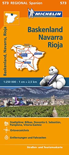 Michelin Baskenland, Navarra, Rioja. Straßen- und Tourismuskarte 1:250.000: Statdpläne: Bilbao, Donostia-S. Sebastián, Pamplona, Vitoria-Gasteiz. Ortsverzeichnis. Entfernungen und Fahrzeiten: 573