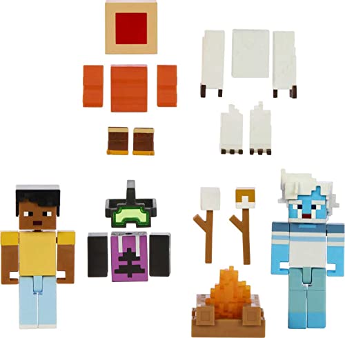 Minecraft Creator Series Campamento Enderwood Susto del yeti Pack figuras de acción con accesorios, juguete +3 años (Mattel HLP58)