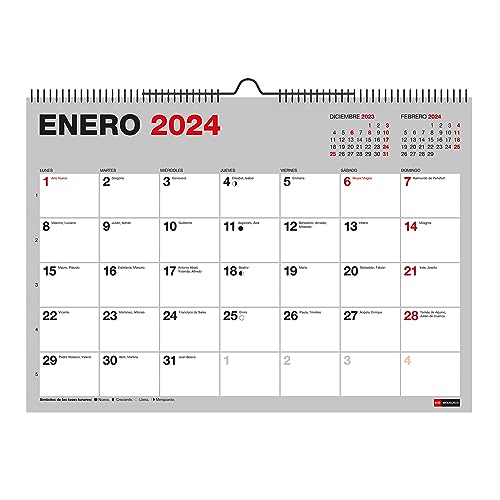 Miquelrius - Calendario de Pared 2024 Basic, Tamaño A4: 296 x 210 mm, Con espacio para anotar, Encuadernación espiral doble, Español