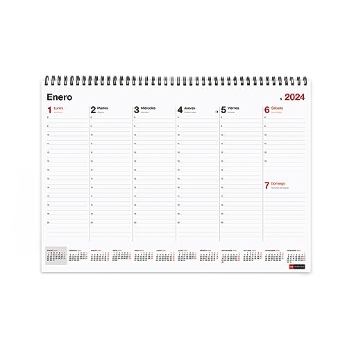 Miquelrius - Planificador semanal 2024 Basic, Planning semanal de sobremesa, Tamaño A3: 420 x 296 mm, Con espacio para anotar, Encuadernación espiral doble, Español