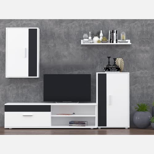 Miroytengo Mueble salón Modular Barato Mini en Color Blanco y Negro diseño Moderno Mueble TV y Dos columnas