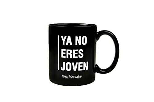 Miss Miserable Ya no eres Joven Taza de Desayuno Original, Cerámica, Negro, 8 cm