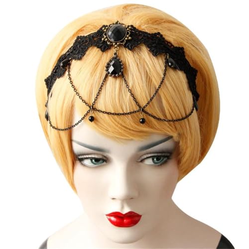 MISUVRSE Diadema de encaje negro para mujeres y niñas, diadema gótica de princesa, corona, disfraz de Halloween, juego de rol, accesorios de escenario, tocado, diadema de encaje gótico, accesorio