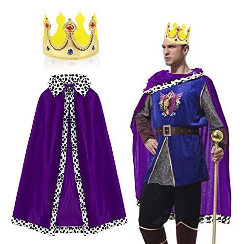 MIVAIUN Capa de Rey y Corona Dorada, Abrigo de Rey Deluxe, Disfraz de Rey para Niños, Traje de Rey Medieval, Disfraz Infantil de Rey, Fiesta Temática, Fiesta de Disfraces, Carnaval, 120cm (2 Piezas)