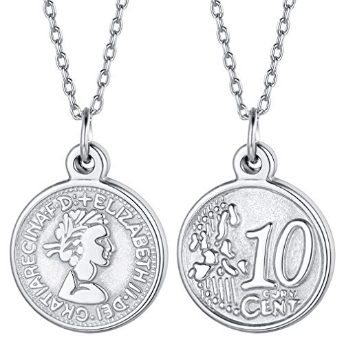 Moneda Isabel II Elizabeth Medallón Redondo Acero Inoxidable 316L para Mujeres Collar Dudadero Cadena Eslabones Redondos Joyería Moderna para Regalo Familias