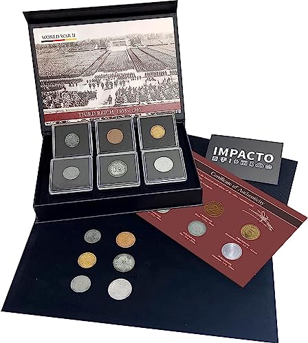 Monedas Auténticas de Colección en Estuche - Segunda Guerra Mundial - Colección Tercer Reich - Monedas Antiguas inspeccionadas por Expertos - Incluye Certificado de Autenticidad
