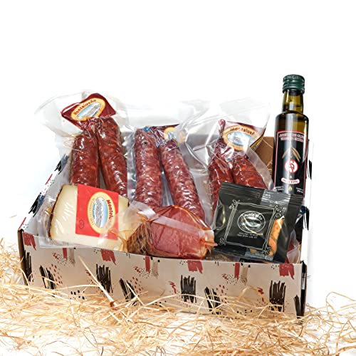 MONTELUEÑO | Cesta Gourmet - Surtido de embutidos naturales con Salchichón, Chorizo, Lomo, Queso, Aceite de Oliva Virgen Extra, Picos. Ideal para picoteo, regalo, cesta navidad (Gourmet)