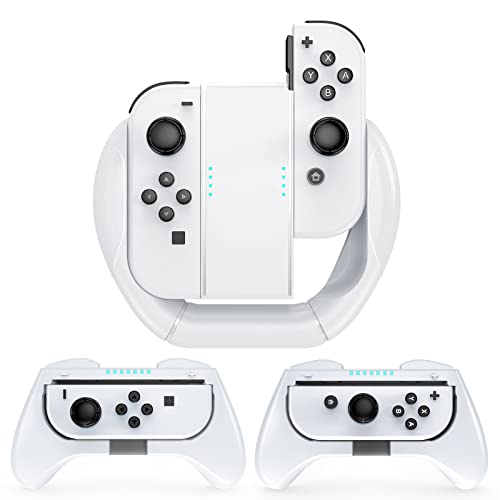 Mooroer Grips para Nintendo Switch/Switch OLED Joy-con Grip Racing Volante Grips Kit de Accesorios para Switch/Switch OLED Controller para Mario Kart 8 Deluxe, 3 Piezas, Blanco