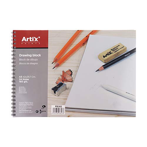 MP-ARTIX, Bloc de Dibujo, A3, 24 Hojas, 160 gr, Bloc de Bocetos con Espiral, 29,7 x 42 cm, Ideal para Dibujar con Carboncillo, Lápiz, Rotulador, Ceras o Pinturas