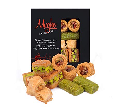 Mughe Gourmet - Caja de regalo de surtido de baklava de pistacho turco en tamaño bocado - Pequeños regalos de pastelería - 12 piezas, 150 g - Celebra cumpleaños, Día del Padre y de la Madre, Navidad