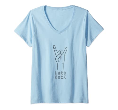 Mujer Camiseta con el símbolo de la mano Hard Rock para hombre y mujer. Camiseta Cuello V