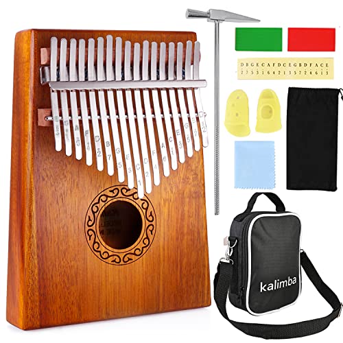 Nabance Kalimba 17 Teclas, Kalimba Instrumento, Kalimba Piano de Pulgar, Marimba Instrumento Musical con Protectores ​de Dedos, Marcadores Adhesivos, Martillo de Afinación, Manual