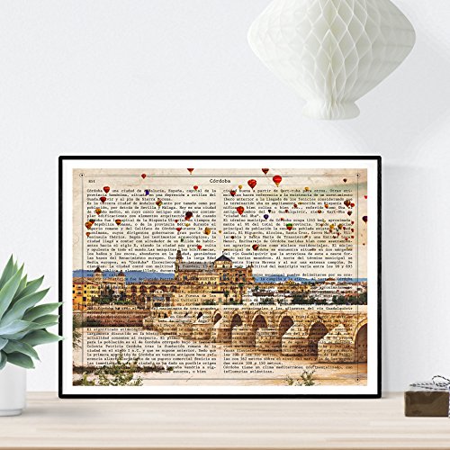 Nacnic Lámina Ciudad de Cordoba. Estilo Vintage. Ilustración, fotografía y Collage con la Historia DE Cordoba. Poster tamaño A4 Impreso en Papel