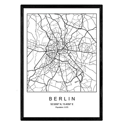 Nacnic Lámina Mapa de la Ciudad Berlin Estilo nordico en Blanco y Negro. Poster tamaño A3 Sin Marco Impreso Papel 250 gr. Cuadros, láminas y Posters para Salon y Dormitorio