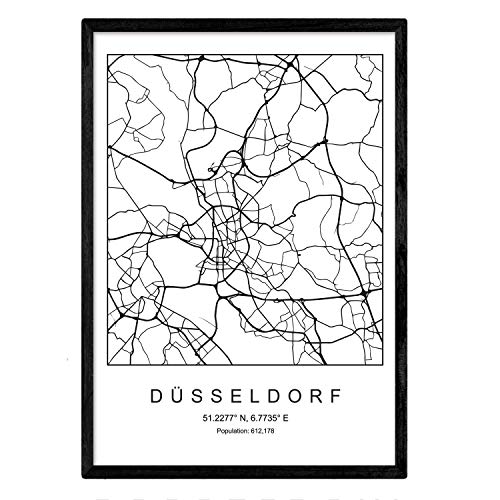 Nacnic Lámina Mapa de la Ciudad Dusseldorf Estilo nordico en Blanco y Negro. Poster tamaño A3 Sin Marco Impreso Papel 250 gr. Cuadros, láminas y Posters para Salon y Dormitorio