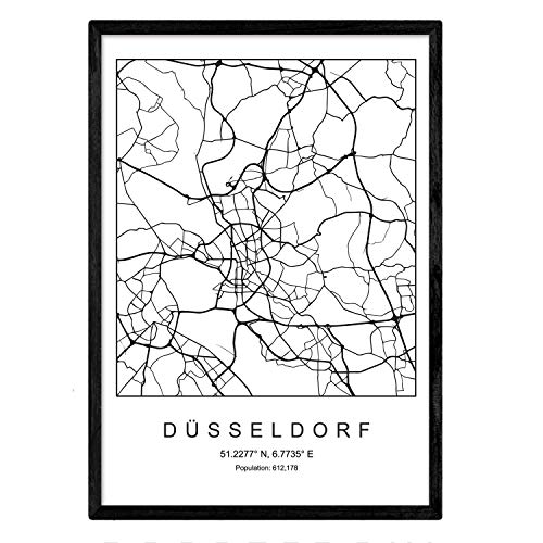 Nacnic Lámina Mapa de la Ciudad Dusseldorf Estilo nordico en Blanco y Negro. Poster tamaño A3 Sin Marco Impreso Papel 250 gr. Cuadros, láminas y Posters para Salon y Dormitorio