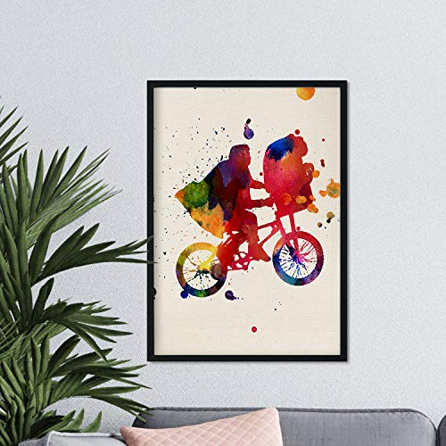 Nacnic Lámina para enmarcar ET Estilo Acuarela. Poster con imágenes de peliculas Impresas a Estilo Acuarela. Lámina ET. Decoración de hogar. Láminas para enmarcar. Papel 250 Gramos