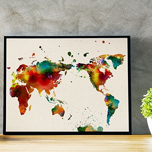 Nacnic Lámina para enmarcar MAPAMUNDI. Mapa del Mundo. Poster con imágenes del Mundo de Estilo Acuarela. Lámina mapas. Decoración de hogar. Láminas tamaño 24x30 para enmarcar. Papel 250 Gramos