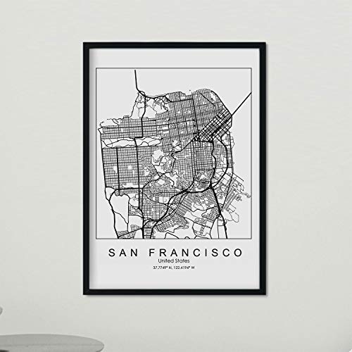 Nacnic Poster con Mapa de San Francisco. Lámina de Estados Unidos, con imágenes de mapas y Carreteras de Las Principales Ciudades de Estados Unidos. Tamaño A3