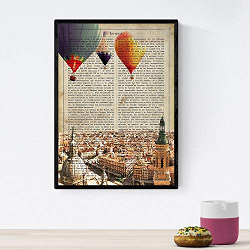 Nacnic Poster de Zaragoza. Láminas de ciudades españolas con definiciones. Decoración de interiores para españoles. Tamaño A4