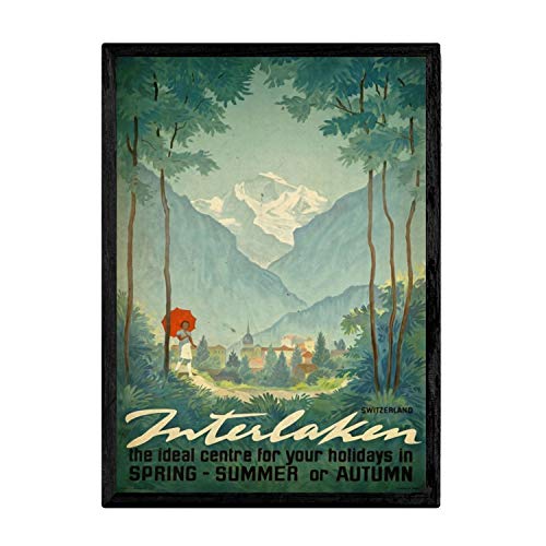Nacnic Poster Vintage de Interlaken Suiza. Láminas para Decorar Interiores con imágenes Vintage y de Publicidad Antigua. Cuadros decoración Retro. Tamaño A3 con Marco