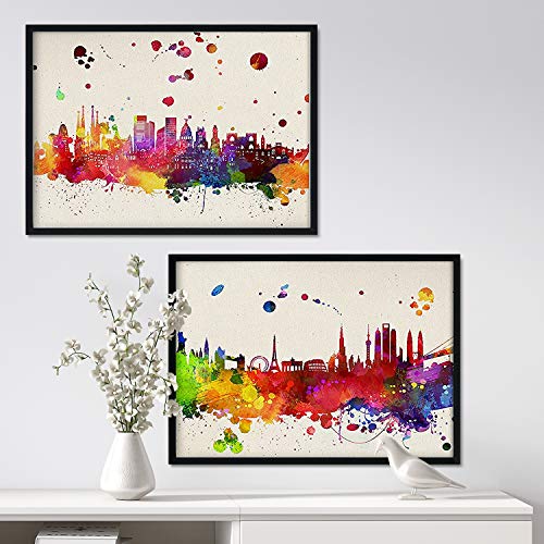 Nacnic - Set 2 Láminas Acuarela Monumentos España y el Mundo - Posters Decorativos Skyline - Impresión Arte Mural con Explosion Color - Decoración Hogar