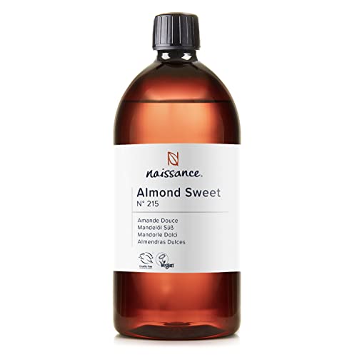 Naissance Aceite De Almendras Dulces Prensado en Frio Puro (No 215) - 1 Litro - Hidratante y Emoliente Cuidado Cara, Pelo, Uñas, Cuerpo, Piel – Ideal Para Masaje Corporal, Jabones, Estrías