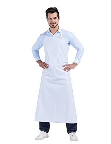 Nanxson Delantal impermeable para hombre Fábrica de carnicero que lava el delantal de trabajo ajustable CF3113 (L, Blanco)