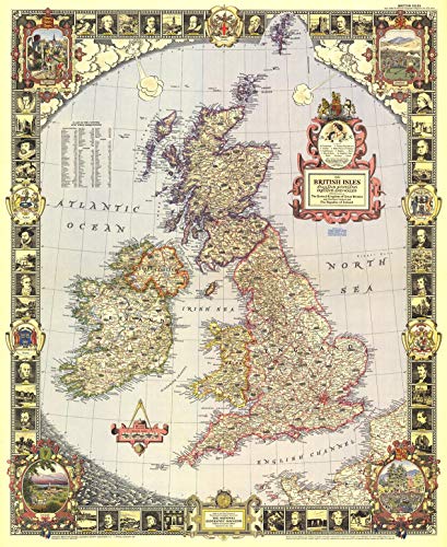 National Geographic: British Isles 1949 - Serie de mapas históricos para pared (67,3 x 82,5 cm), papel enrollado