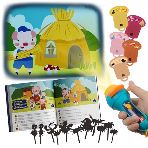 Nene Toys Libro Interactivo Cuentos de Hadas con Proyector y Marionetas de Sombras para Niños 3+ Años - Historias Encantadoras y Set Teatral - 5 Idiomas - Kit Historias Antes de Dormir