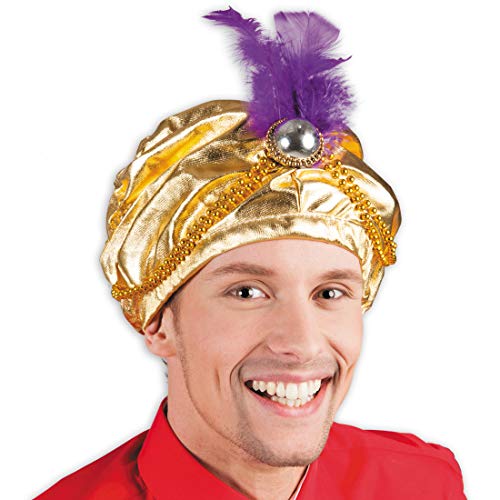 NET TOYS Turbante Oriental de sultán | Dorado | Señorial Accesorio para Traje 1001 Noches para Caballero | Ideal para Fiestas temáticas y Fiestas de Disfraces
