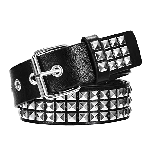 Newellsail Cinturón de Remache Cinturón Punk de Cuero PU Gótico con Tachuelas de Pirámide para Mujeres y Hombres Accesorios de Ropa Gótica (Negro)
