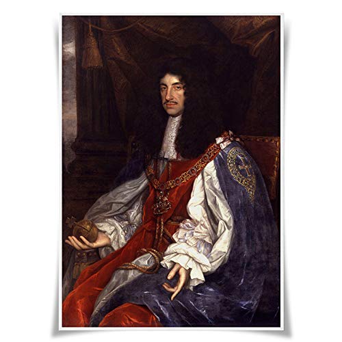 Nice Captain Póster de retratos de reyes de Inglaterra, impresiones de tela, tamaño A3, arte de pared para decoración del hogar (#27 Charles II)