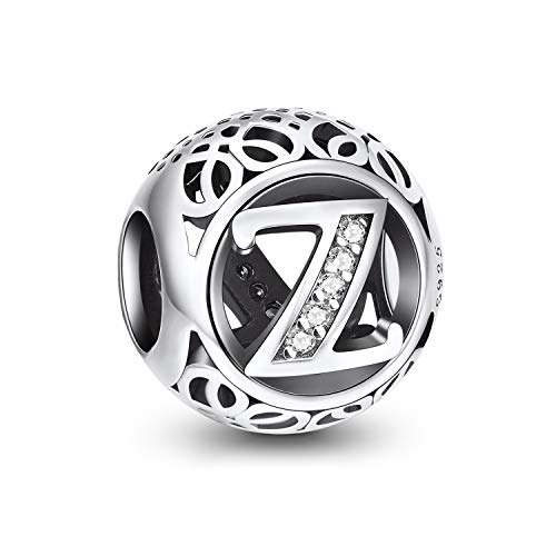 NINGAN - Amuleto de plata de ley con motivo de letra, compatible con pulseras europeas