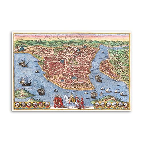 NOEMOHA Póster de mapa antiguo del mundo medieval, pintura decorativa en lienzo, pósteres de pared e imagen artística impresa moderna para decoración de dormitorio familiar, pósteres de 20 x 30 cm