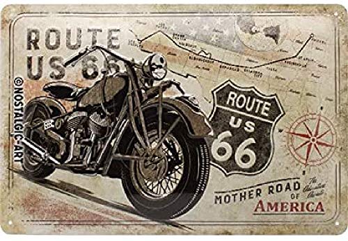 Nostalgic-Art Cartel de chapa retro Route 66 – Bike Map – Idea de regalo para los fans de la Ruta 66, metálico, Diseño vintage decorativo, 20 x 30 cm