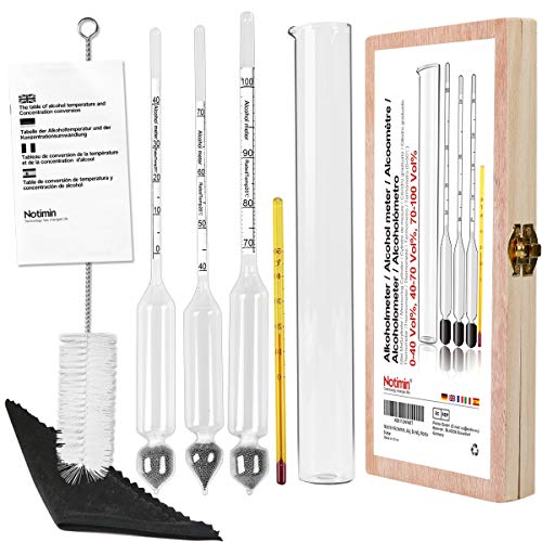 Notimin Medidor de Alcohol 3pcs Hidrómetro de Alcohol Set de Densímetros 0-40,40-70,70-100Vol% + Cilindro de Vidrio Especial, para licores/licores destilados etc (Manual en español)