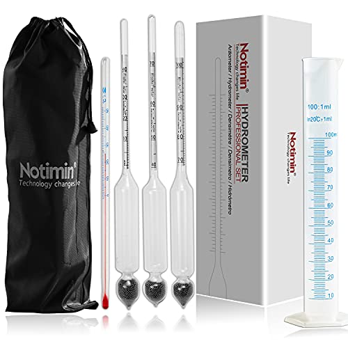 Notimin Medidor de Alcohol de 3 Piezas Set de Herramientas Densímetro Medidor de Concentración de Alcohol 0-100% Vinómetro de Alcohol,para Licores, Destilados, Whisky, Brandy etc(Manual en español)