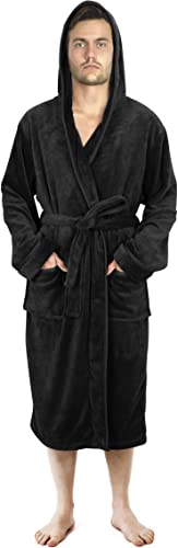 NY Threads Albornoz Hombre, Bata Hombre con Capucha, Polar, Ropa de Dormir Albornoces (Large, Negro)