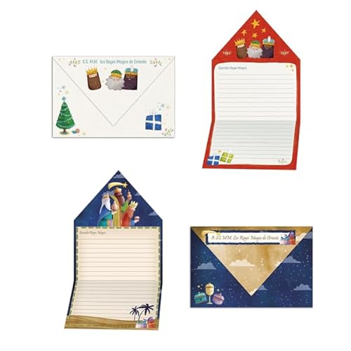 Pack de 3 Blisters con 3 cartas pico de Reyes Magos, carta de reyes en pico con detalles en oro| Tamaño sobre cerrado: 16,3 x 11 cm |Arguval