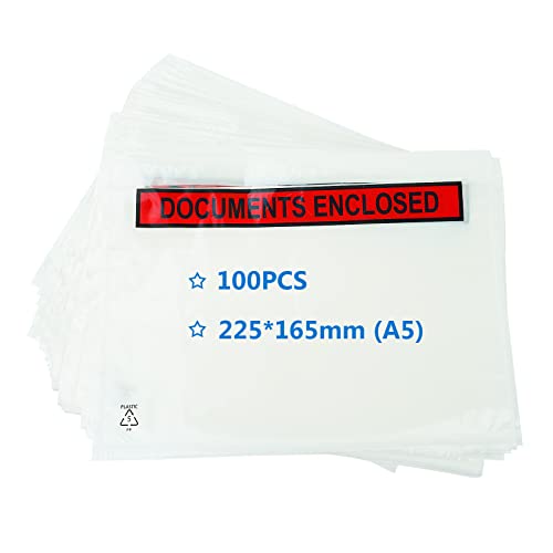 PACK4YA A5 Carteras cerradas para documentos, 225 x 165 mm sobres para facturas, listas de embalaje o notas, embalaje autosellado, bolsas de envío (100 unidades)