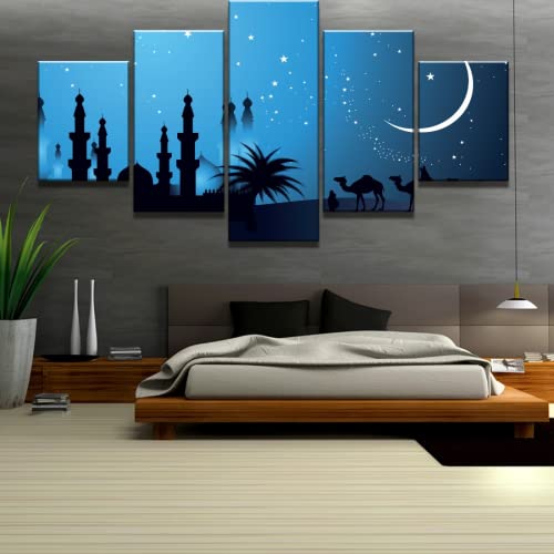 paneles de reproducción abstracta de imágenes para fotos impresas en lienzo lienzo arte de pared 5 piezas impresiones de celebración islámica carteles decoración moderna para el hogar decoración