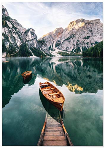 Panorama Lienzo Lago de Braies Italia 100 x 70 cm - Impreso en Lienzo con Bastidor - Cuadros Paisajes - Cuadros Zen - Cuadros Decoración Salón - Cuadros para Dormitorio