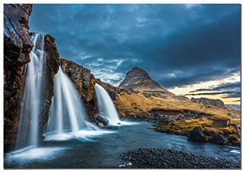 Panorama Póster Cascadas de Islandia 100x70cm - Impreso en Papel 250gr - Póster Pared - Láminas para Enmarcar - Cuadros Decoración Salón - Pósters Decorativos - Cuadros Modernos