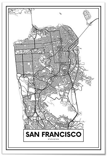 Panorama Póster Mapa de San Francisco 70x100cm - Impreso en Papel de 250gr - Póster Pared - Cuadros Modernos Decoración Salón - Cuadros para Dormitorio - Póster Decorativos
