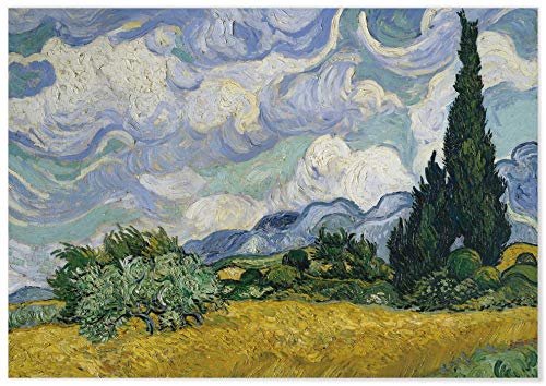 Panorama Póster Van Gogh Campo de Trigo con Cipreses 70x50 cm - Impreso en Papel de 250gr - Póster Pared - Láminas para Enmarcar - Cuadros Decoración Salón - Pósters Decorativos - Cuadros Modernos