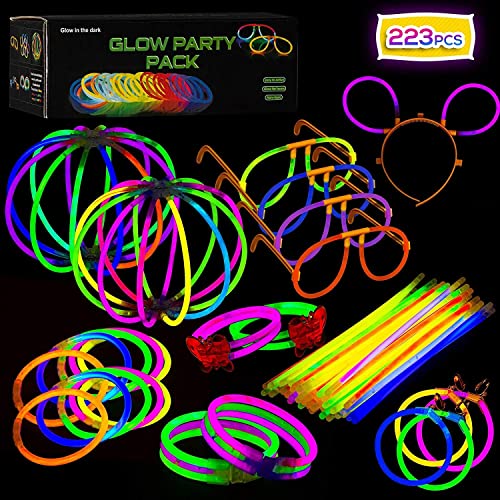 Paquete de Fiesta de barritas Luminosas con Conectores – Suministros de Luces de Colores para Todo Tipo de Fiestas, cumpleaños y Festivales | Pulseras Brillantes, Pendientes y anteojos.