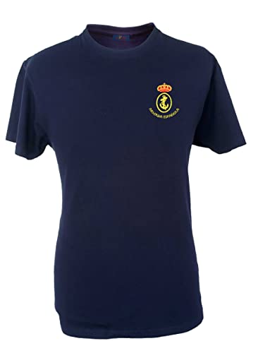 Pi2010 Camiseta Armada Española Marino, algodón 100%. Emblema Bordado, Talla XL