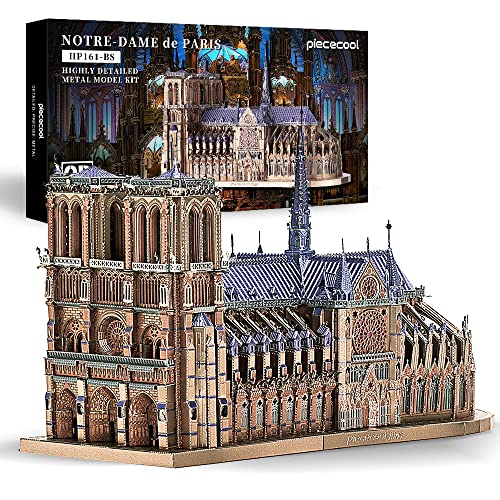 Piececool Puzzle 3D Maqueta Metal, Notre Dame de París Lugares de Interés Arquitectónico Puzzles 3D Maquetas para Montar, Maquetas para Construir Adultos y Adolescentes